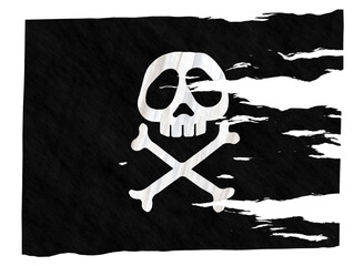 An illustration of a torn black pirate flag