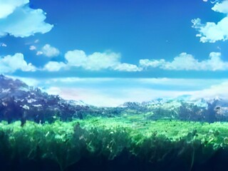 grass and blue sky 2D anime Background 