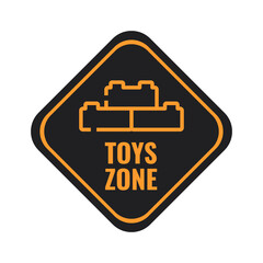 Toys Zone metal sign with orange icon and lettering on black board isolated on white background, vector illustration in trendy design style. Suitable and perfect for many purposes.