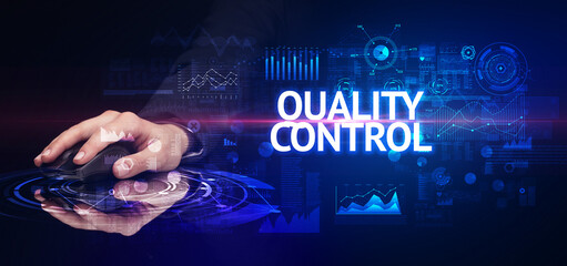 hand holding wireless peripheral, modern technology concept