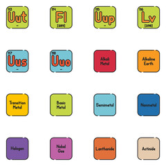 Periodic Table Filled Line Icon Set