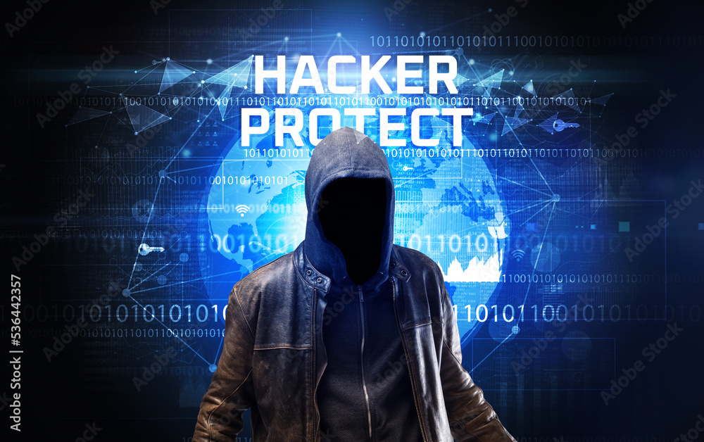 Aufkleber faceless hacker at work, security concept