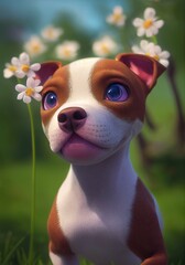3D-Rendered pitbull terrier puppy playing outside and enjoying the weather. computer-generated image meant to mimic photorealism