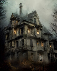 Obraz premium Illustration of an haunted house