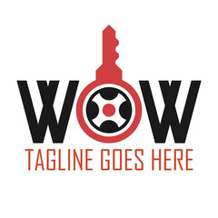 WOW logo, icon with combination lock and tires or steering wheel