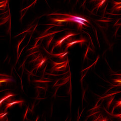 Fantastic seamless abstraction with light, sinuous lines. Shiny, round streams. Beautiful and gloomy texture. Red dark background.