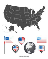 USA map and flag set