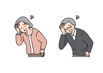 がっかりして落ち込んでいるシニアの男女セット　シンプルな線の人物イラスト