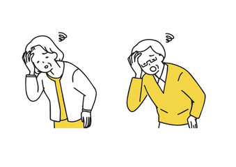 がっかりして落ち込んでいるシニアの男女セット　シンプルな線の人物イラスト