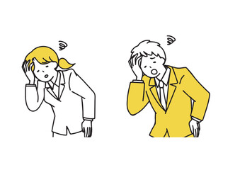 がっかりして落ち込んでいるスーツの男女セット　シンプルな線の人物イラスト