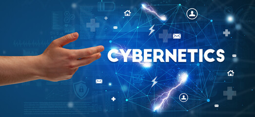 Hand pointing at inscription concept