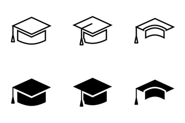 Conjunto de iconos de sombrero de graduación. Gorra de estudiante. Educación. Ilustración vectorial - obrazy, fototapety, plakaty