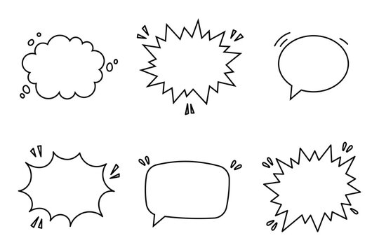Conjunto de burbujas de comic vacías dibujadas a mano. Añadir texto. Ilustración vectorial