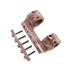 Disassembled quick disconnect sniper cantilever scope mount on white background, top view