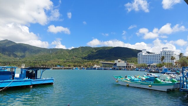 fishing port in Pingtung with blue sky and boats design for outdoor activity
