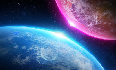 Earth planet in deep space. Outer dark space wallpaper