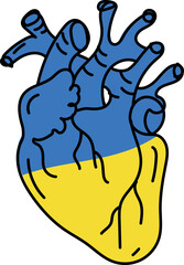 Vector heart in the middle of which is the flag of Ukraine