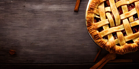 Homemade Apple Pie on Wood Background