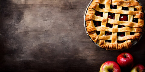 Homemade Apple Pie on Wood Background
