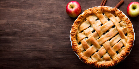 Homemade Apple Pie on Wood Background
