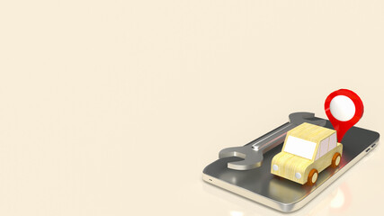 The car and tool on mobile for services  application  3d rendering