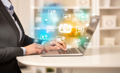 Young person surfing on social media network