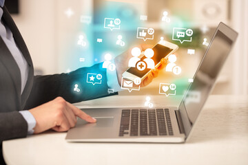 Young person surfing on social media network