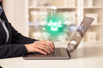 Businessman working on laptop with new business concept