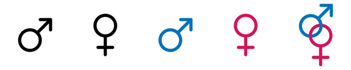 Conjunto de iconos de género masculino y femenino. Hombre y mujer. Concepto de identificación. Ilustración vectorial