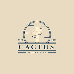 cactus line art logo minimalist , with emblem vector illustration design