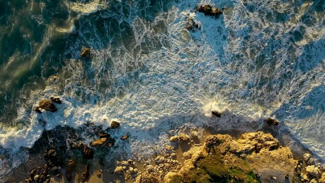 Storm at sea filmed on a drone in the sunset