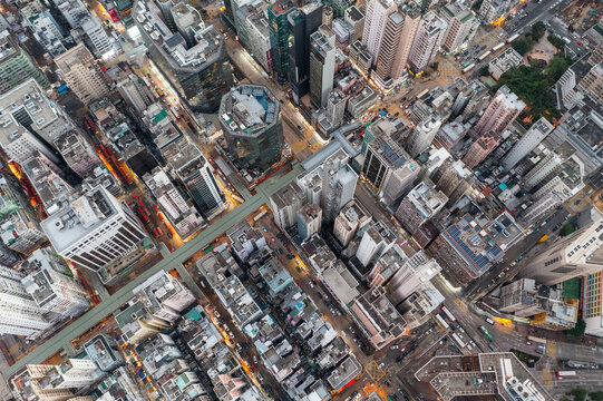 Aerial view of Hong Kong city in Kowloon side © leungchopan
