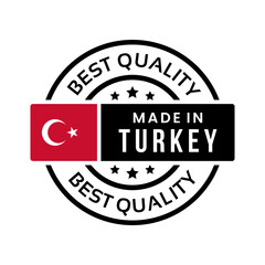 Made in Turkey icon. minimalist round label with country flag. best quality vector illustration
