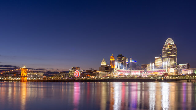 Cincinnati, OH - June 10 2022: Cincinnati Skyline At Night