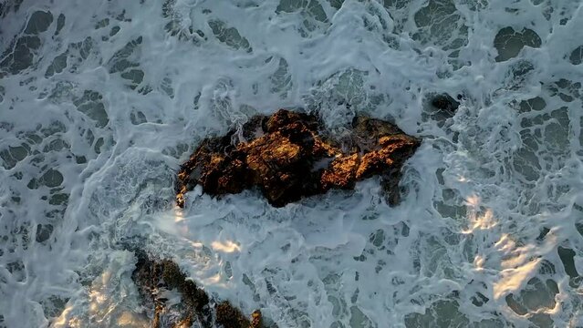 Epic Storm at sea filmed on a drone in the sunset