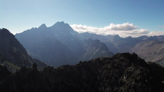 Mt Stuart Above Hazy Mountain Layers in Leavenworth Washington