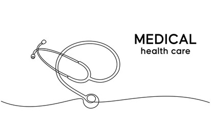 Continuous line drawing of medical health concept. Medical Stethoscope concept in doodle style. Stethoscope detecting heart isolated on transparent background.