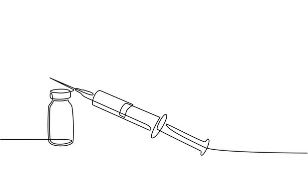 recommend clip art: Continuous line drawing of medical health concept. Medical syringe concept with vaccine bottle in doodle style. Syringe, Vaccine vial, anti virus, Stethoscope isolated on a transparent background.