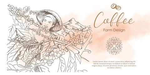 coffee picker of ink and watercolor illustration for label packaging design and advertising banner