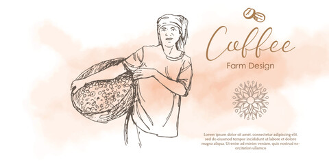 Fototapeta premium coffee picker of ink and watercolor illustration for label packaging design and advertising banner