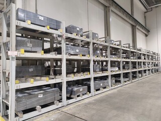 Stored material on shelves in factory