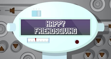 Robot Eye Showing Happy Friendsgiving Text. Animated video. Future Robotics Cartoon Animation.
