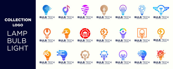 a collection of bulb logo design inspirations, lights, ideas, logo technology