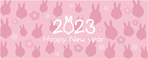 2023 New year decoration illustration. Happy new year lettering decoration with rabbit zodiac symbol number. Chinese and asian new year illustration. Vector illustration.