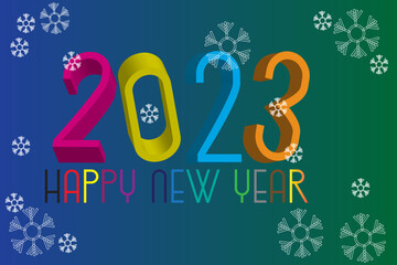 Background happy new year 2023.Colorful fireworks 2022 Happy New Year, bright on dark background, with text. Flat style vector illustration.