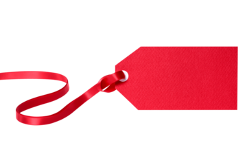 Red gift tag ribbon one single isolated transparent background photo PNG file