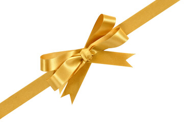 Diagonal corner gold gift bow ribbon angled isolated transparent background photo PNG file