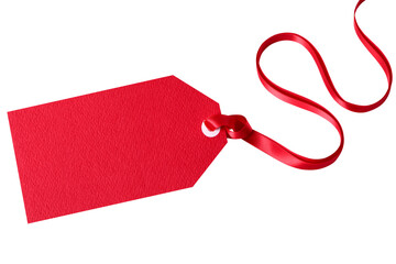 Red gift tag with ribbon tied isolated transparent background photo PNG file