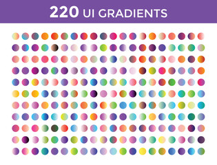 220 UI Gradient Color Pack vector. Circle holographic UI gradient set. Vector gradient background
