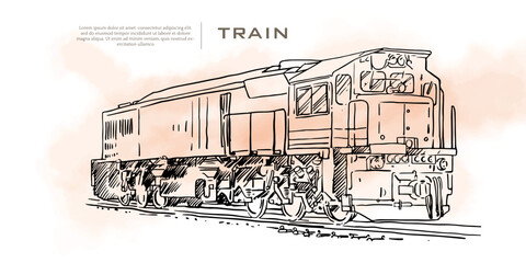vintage train isolated on white of watercolour drawing